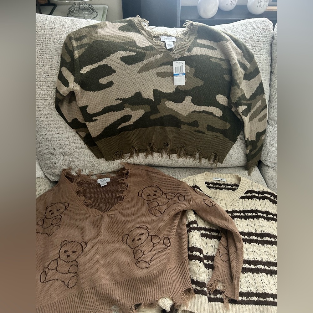 Lot of 3 distressed juniors sweaters  NEW